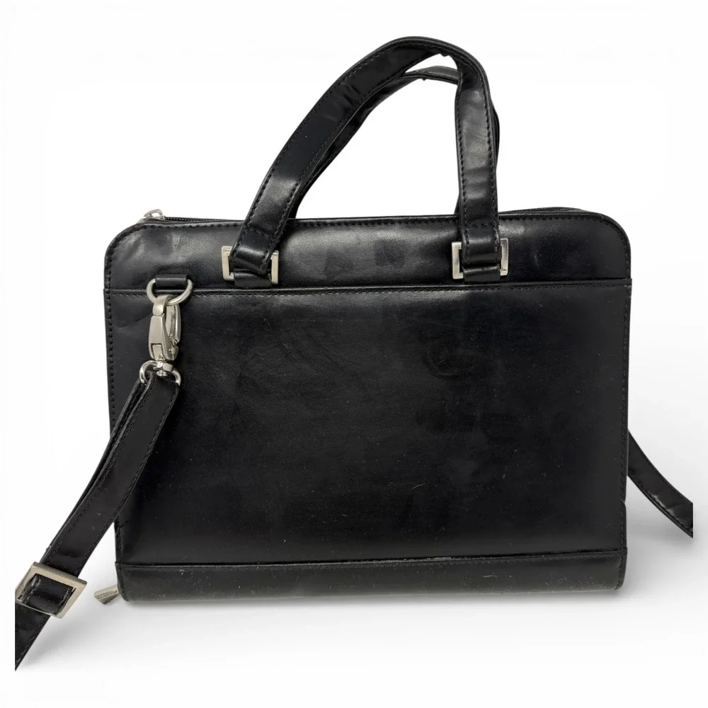 Vtg Franklin Covey Pocket Planner Crossbody Organizer Black Leather Zip Binder